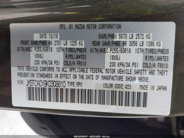 2019 MAZDA CX-9 JM3TCACY9K0308810 Photo 8