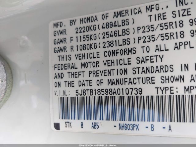 2008 ACURA RDX 5J8TB18598A010739 Photo 8