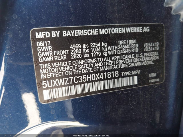 5UXWZ7C35H0X41818 BMW 2017