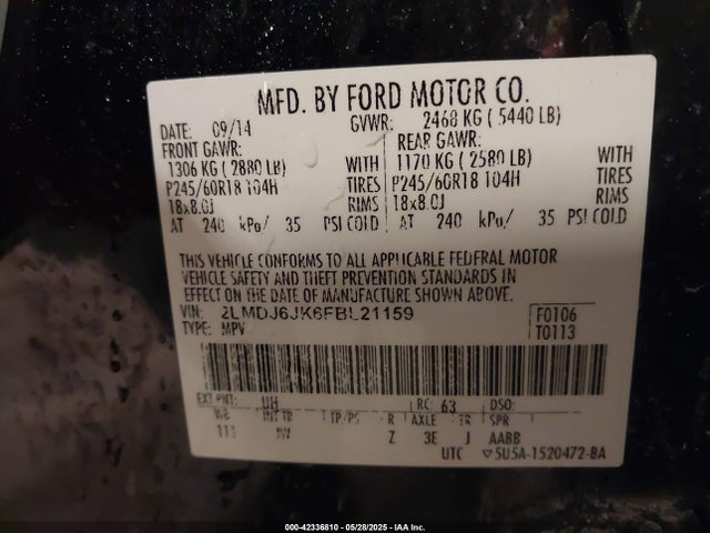 Lincoln MKX 2015 2LMDJ6JK6FBL21159 Image 9
