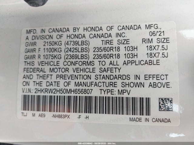 2HKRW2H50MH656807 Honda CR-V EX