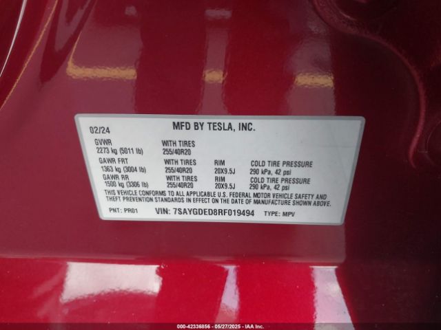 2024 TESLA MODEL Y 7SAYGDED8RF019494 Photo 8