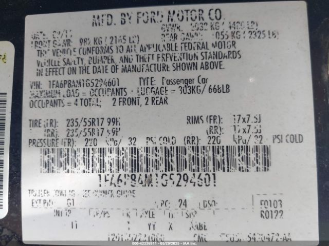 1FA6P8AM1G5294601 Ford Mustang V6