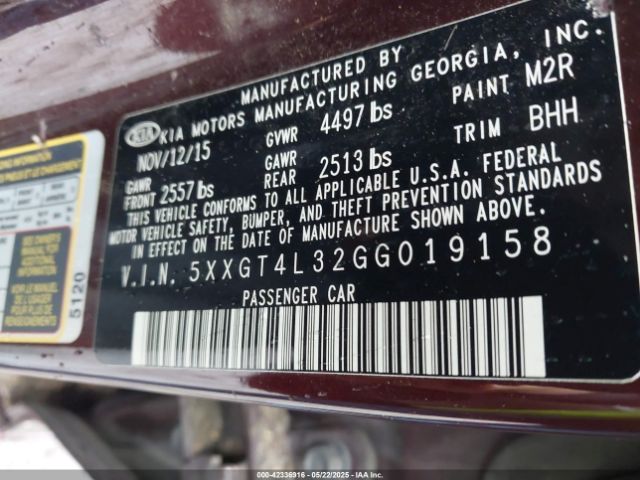 5XXGT4L32GG019158 KIA Optima Lx