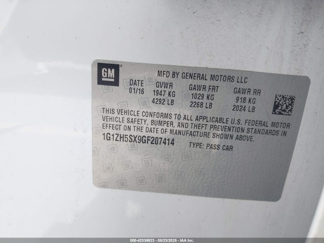1G1ZH5SX9GF207414 Chevrolet ltg - sidi, alum dohc, vvt, dcvcp turbo, e0-e100, alum