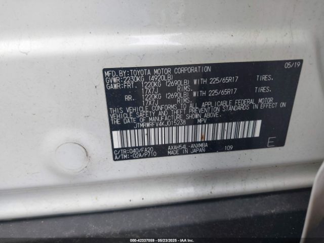 JTMRWRFV4KJ015238 Toyota Rav4 Hybrid Xle