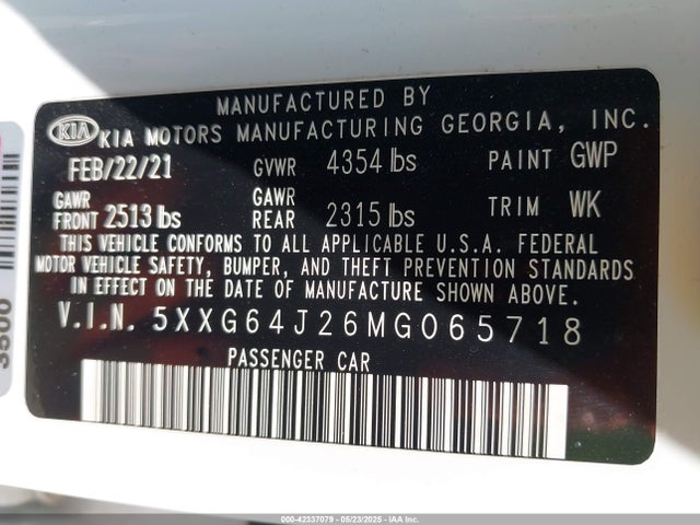 5XXG64J26MG065718 KIA t-gdi gamma ii