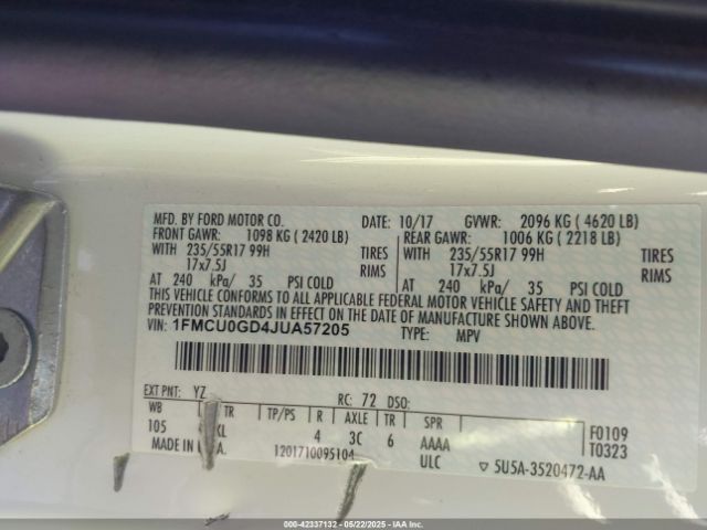 1FMCU0GD4JUA57205 Ford ESCAPE SE