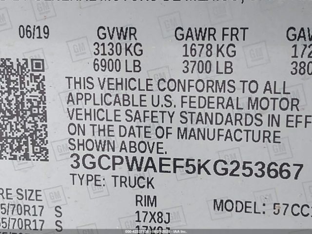 3GCPWAEF5KG253667 Chevrolet Silverado 1500 Work Truck