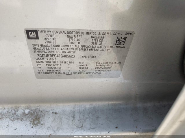 3GCUKREC4FG485623 Chevrolet Silverado 1500 2lt