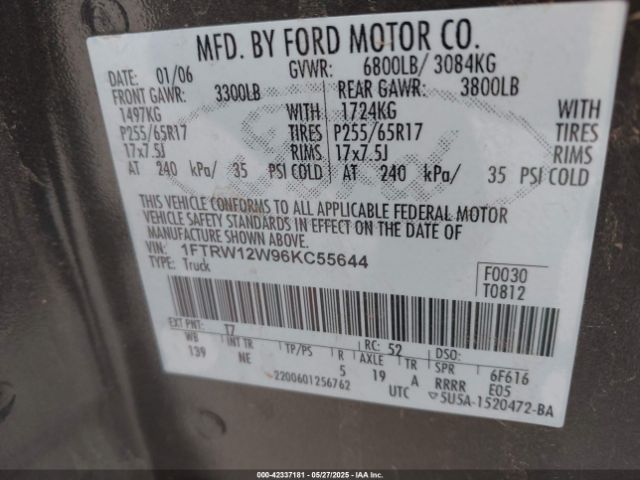 2006 FORD F-150 1FTRW12W96KC55644 Photo 8