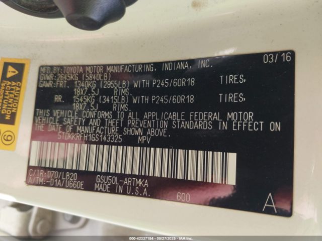 5TDKKRFH1GS143325 Toyota 2gr-fe