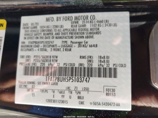 1FATP8UH5P5103747 Ford Mustang Ecoboost Premium
