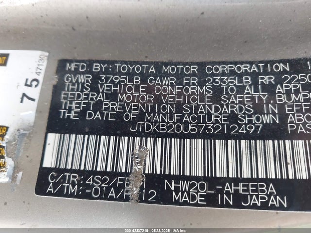 Aukcja sprzedaży 2007 Toyota Prius Touring, vin: JTDKB20U573212497, numer aukcji: 42337219