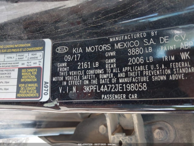 3KPFL4A72JE198058 KIA mpi nu