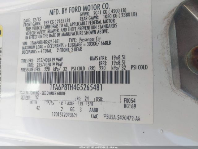 2016 FORD MUSTANG 1FA6P8TH4G5265481 Photo 8