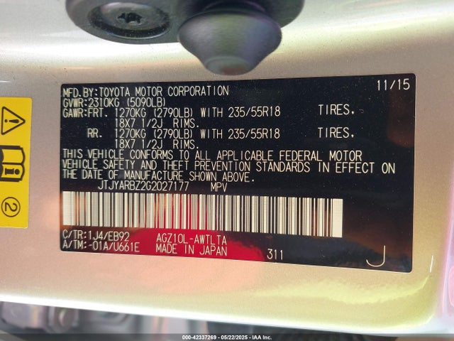 JTJYARBZ2G2027177 Lexus 8ar-fts