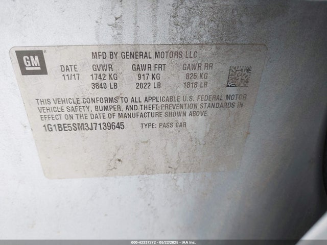1G1BE5SM3J7139645 Chevrolet le2 -di: direct injection, vvt: variable valve timing, gen, alum