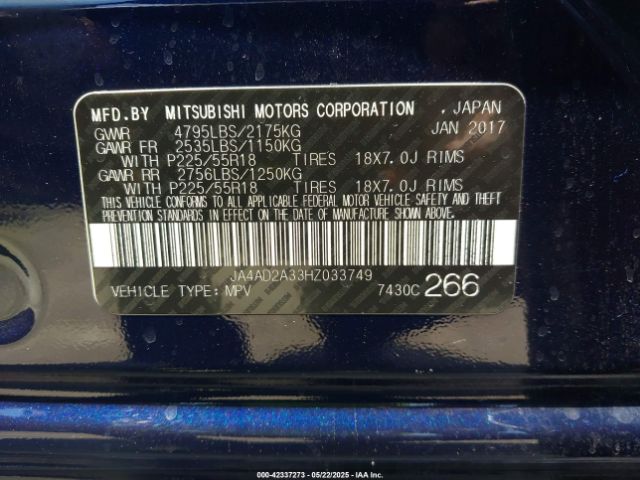 2017 MITSUBISHI OUTLANDER JA4AD2A33HZ033749 Photo 8