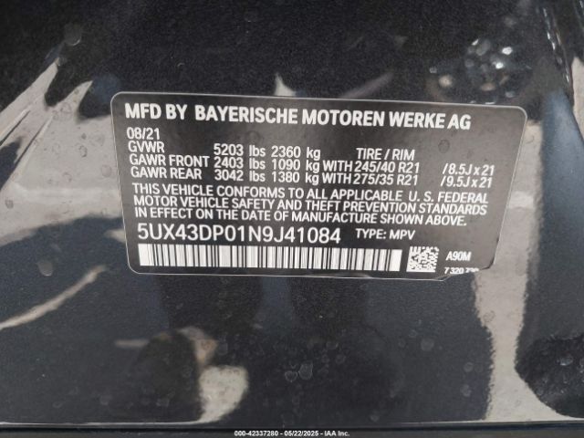 5UX43DP01N9J41084 BMW X3