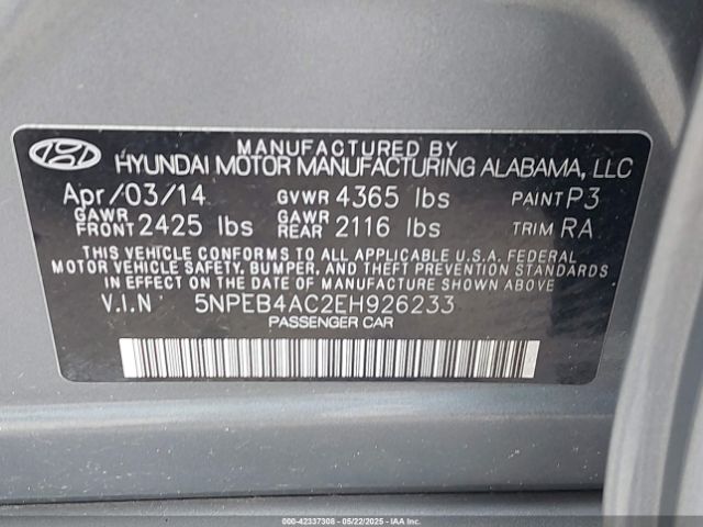 5NPEB4AC2EH926233 Hyundai SONATA GLS