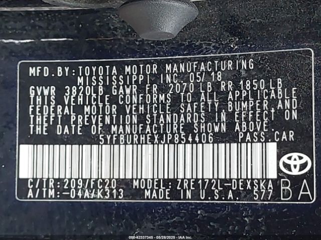 5YFBURHEXJP854406 Toyota Corolla L/le/se/xle/xse