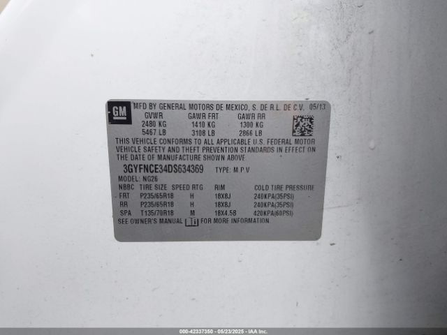 2013 CADILLAC SRX 3GYFNCE34DS634369 Photo 8