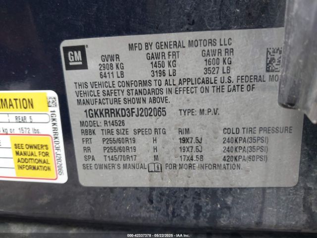 1GKKRRKD3FJ202065 GMC Acadia Slt-1