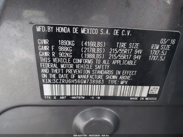 3CZRU6H56GM738983 Honda HR-V EX