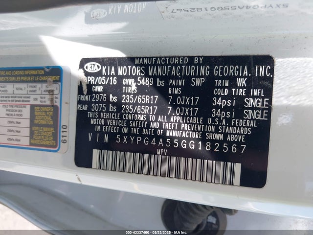 5XYPG4A55GG182567 KIA dohc gdi lambda ii