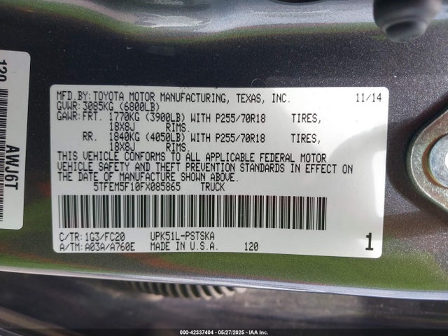Toyota 1ur-fe 2015 5TFEM5F10FX085865 Image 9