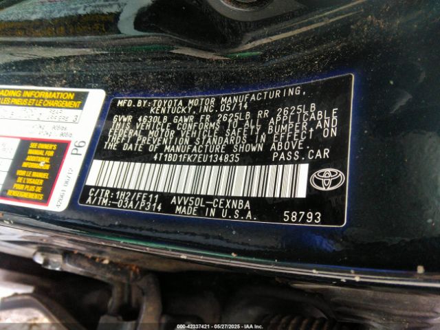 4T1BD1FK7EU134835 Toyota 2ar-fxe+2jm