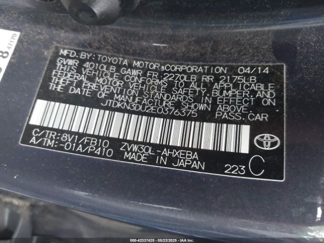 JTDKN3DU2E0376375 Toyota Prius Five/four/three/two