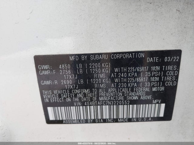 Subaru na, u5 2022 4S4BTAFC7N3220552 Image 9