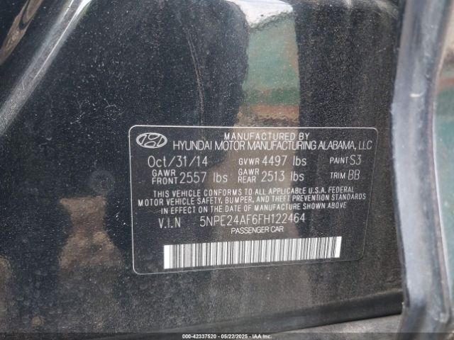 5NPE24AF6FH122464 Hyundai SONATA SE