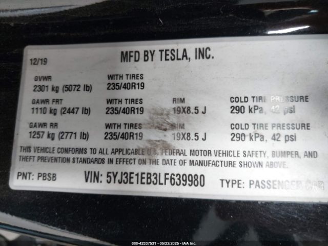 2020 TESLA MODEL 3 5YJ3E1EB3LF639980 Photo 8