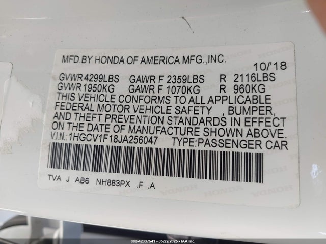 1HGCV1F18JA256047 Honda ACCORD LX