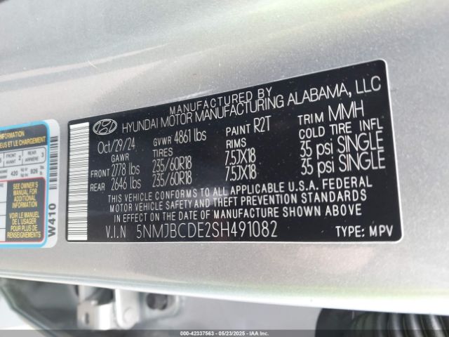 5NMJBCDE2SH491082 Hyundai TUCSON SEL