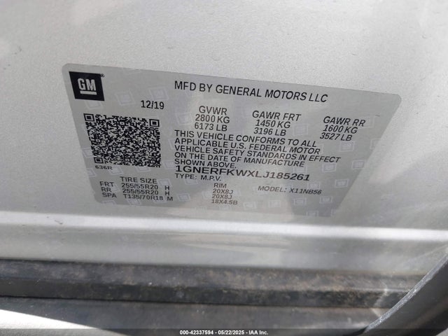 1GNERFKWXLJ185261 Chevrolet lfy - spark ignited direct injection, atss, gen 1