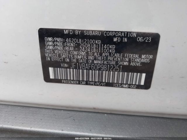 JF1VBAF60P9812251 Subaru Wrx Premium