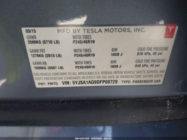 2013 TESLA MODEL S 5YJSA1AG9DFP08729 Photo 8