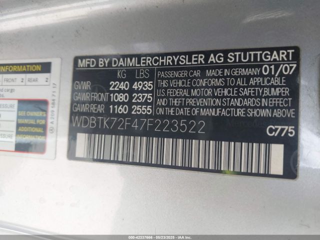 2007 MERCEDES-BENZ CLK 550 WDBTK72F47F223522 Photo 8