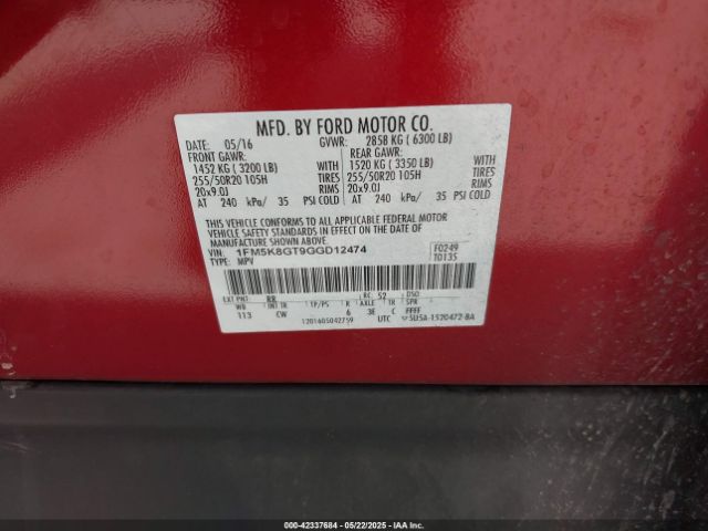 1FM5K8GT9GGD12474 Ford EXPLORER SPORT