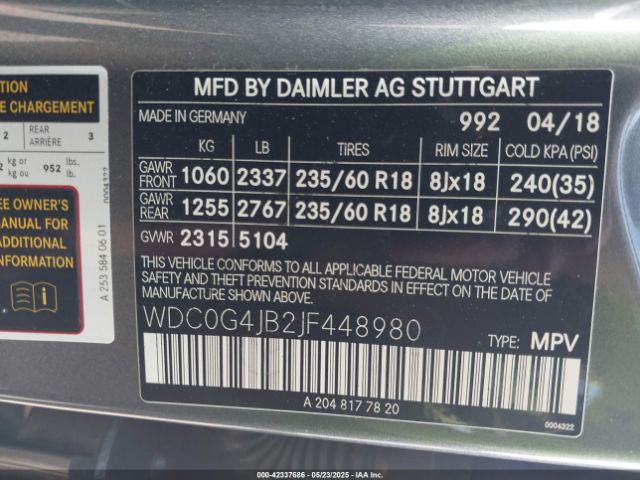 WDC0G4JB2JF448980 Mercedes-Benz GLC 300