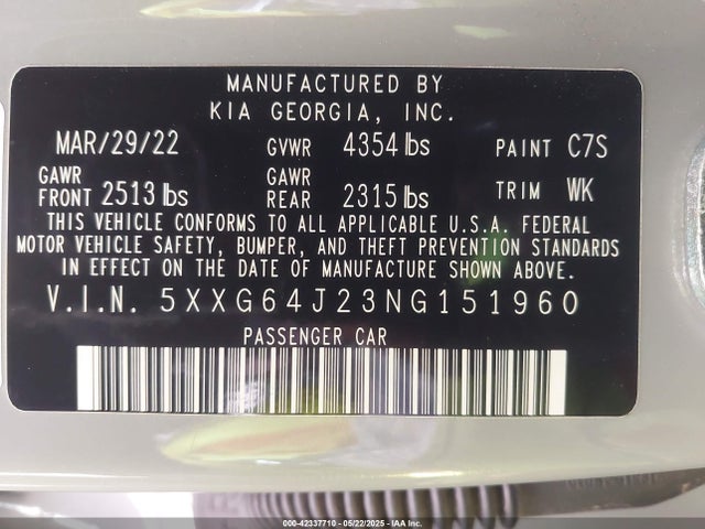 5XXG64J23NG151960 KIA t-gdi gamma ii