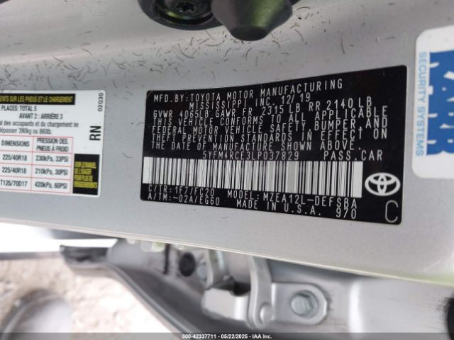 5YFM4RCE3LP037829 Toyota Corolla Se  6mt