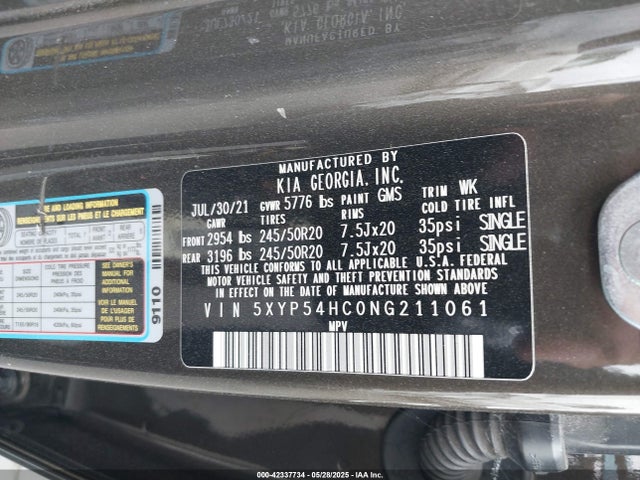 5XYP54HC0NG211061 KIA gdi lambda-ii