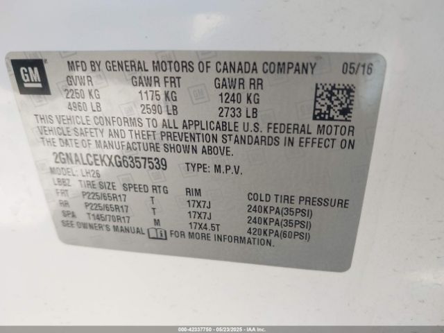 2GNALCEKXG6357539 Chevrolet EQUINOX LT
