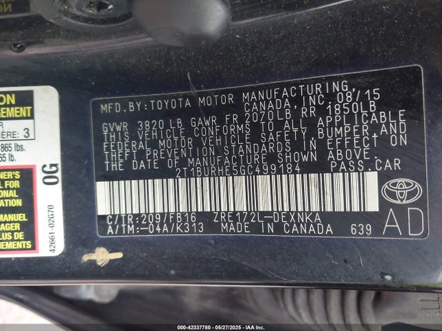 Toyota COROLLA LE 2016 2T1BURHE5GC499184 Image 9