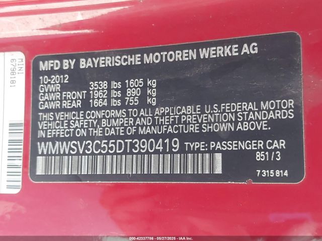 2013 MINI HARDTOP WMWSV3C55DT390419 Photo 8